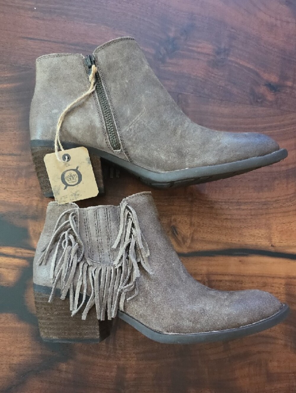 Born Taupe Suede Fringe Ankle Boots